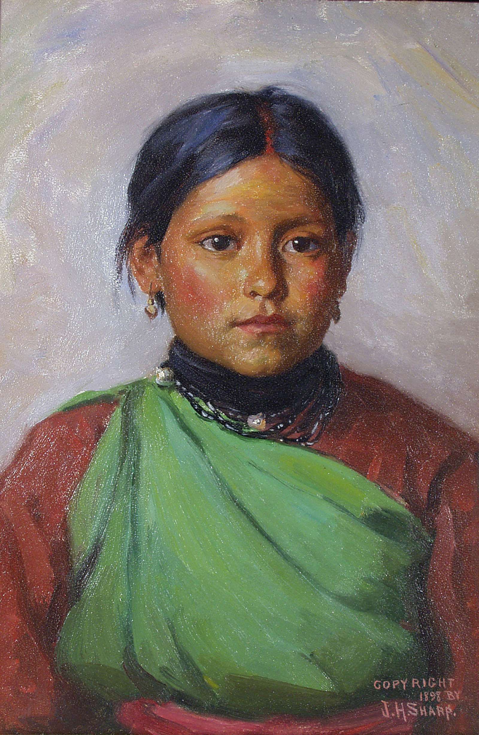 Summer Rain, Pueblo Indian Girl [Untitled (Girl, red and green dress)]